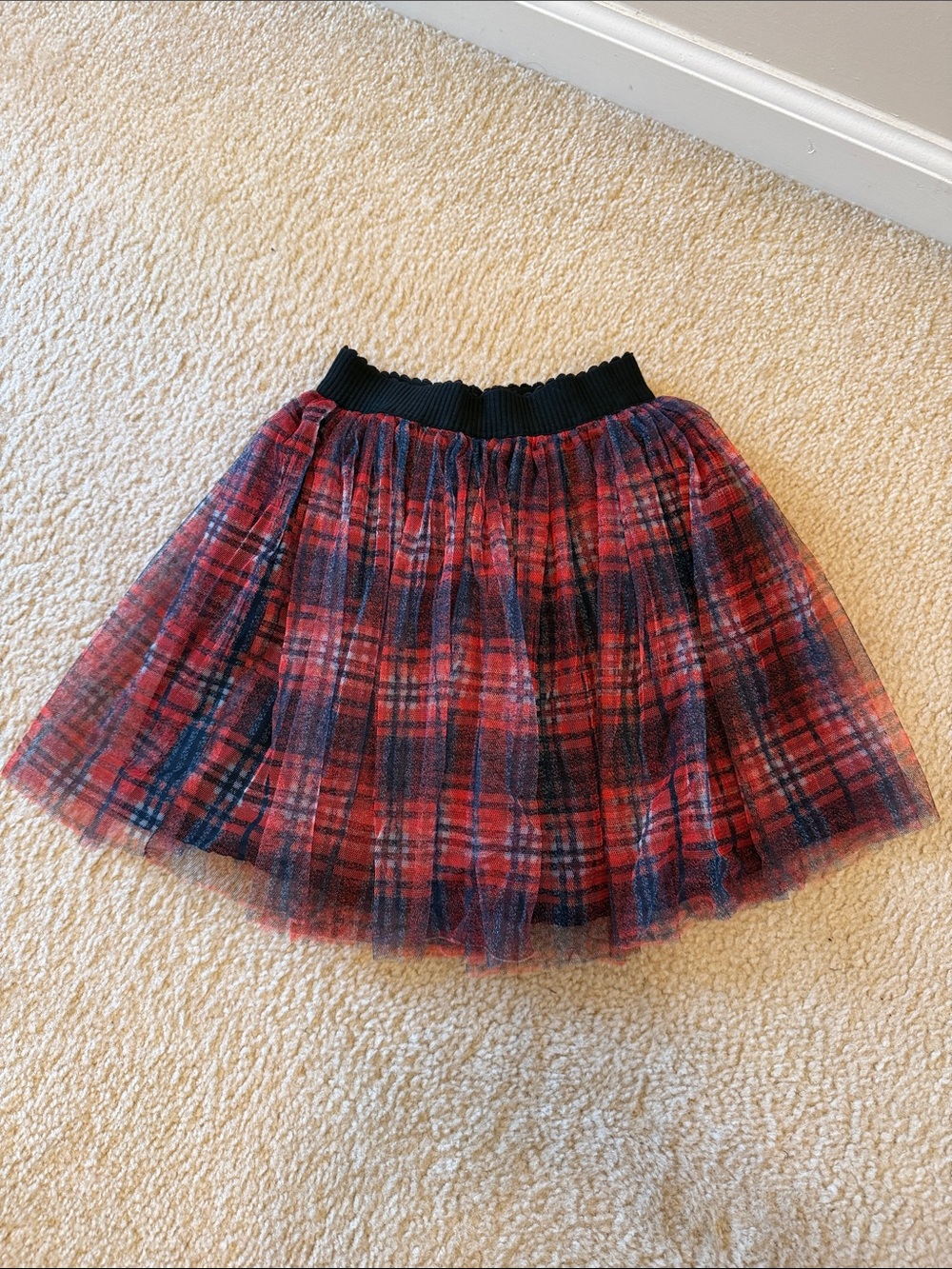 Lola and the girls Plaid Red Tulle Mini Skirt with Black Waistband